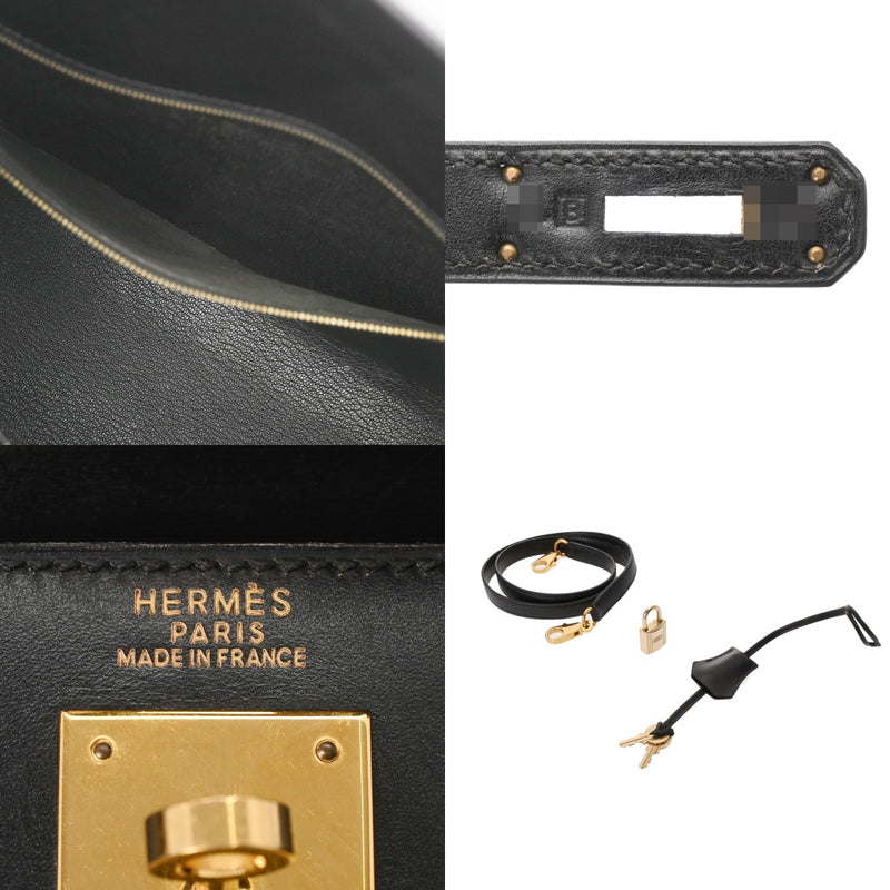 HERMES エルメス ケリー 32 外縫い 2WAY ブラック □B刻印(1998年頃) レディース ボックスカーフ ハンドバッグ ABランク 中古 銀蔵