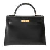 HERMES エルメス ケリー 32 外縫い 2WAY ブラック □B刻印(1998年頃) レディース ボックスカーフ ハンドバッグ ABランク 中古 銀蔵