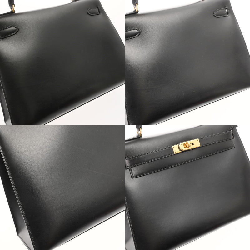 HERMES エルメス ケリー 32 外縫い 2WAY ブラック □B刻印(1998年頃) レディース ボックスカーフ ハンドバッグ ABランク 中古 銀蔵