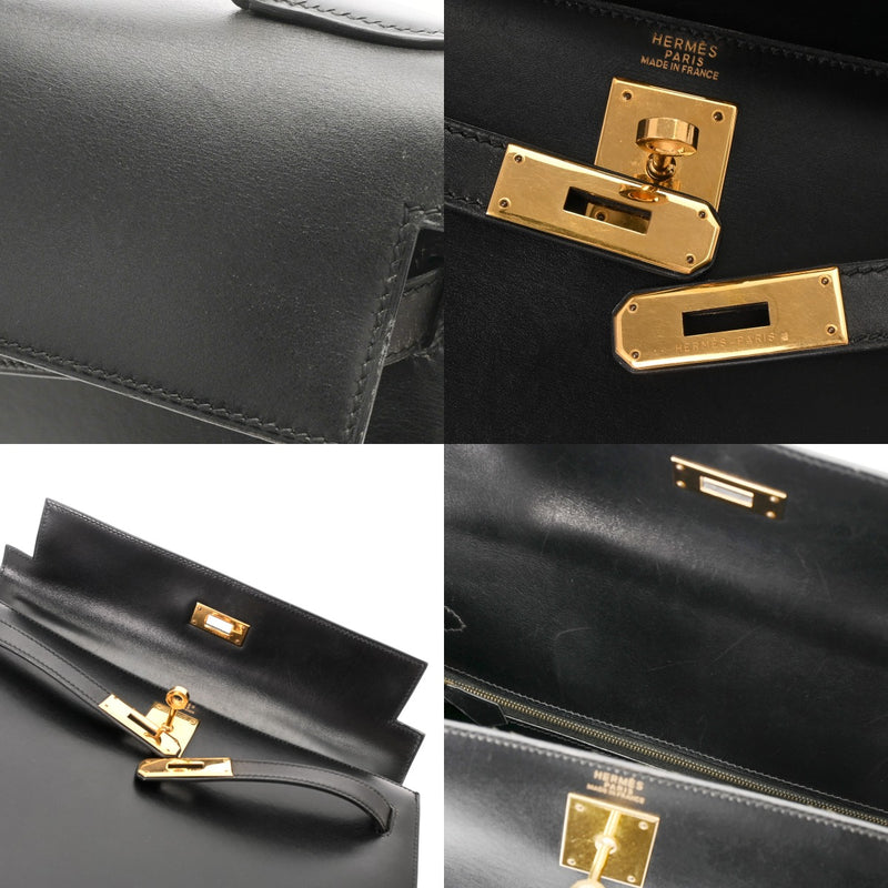 HERMES エルメス ケリー 32 外縫い 2WAY ブラック □B刻印(1998年頃) レディース ボックスカーフ ハンドバッグ ABランク 中古 銀蔵