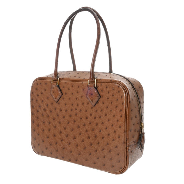 HERMES エルメス プリュム エラン エベヌ □E刻印(2001年頃) レディース オーストリッチ ハンドバッグ Bランク 中古 銀蔵