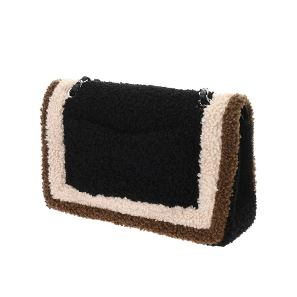 CHANEL シャネル マトラッセ チェーンショルダー 25cm Wフラップ ブラック/ホワイト/カーキ レディース ウール ショルダーバッグ Aランク 中古 銀蔵