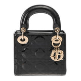 CHRISTIAN DIOR クリスチャンディオール レディディオール バッグ ミニ 2WAY ブラック レディース パテントカーフスキン ハンドバッグ Aランク 中古 銀蔵