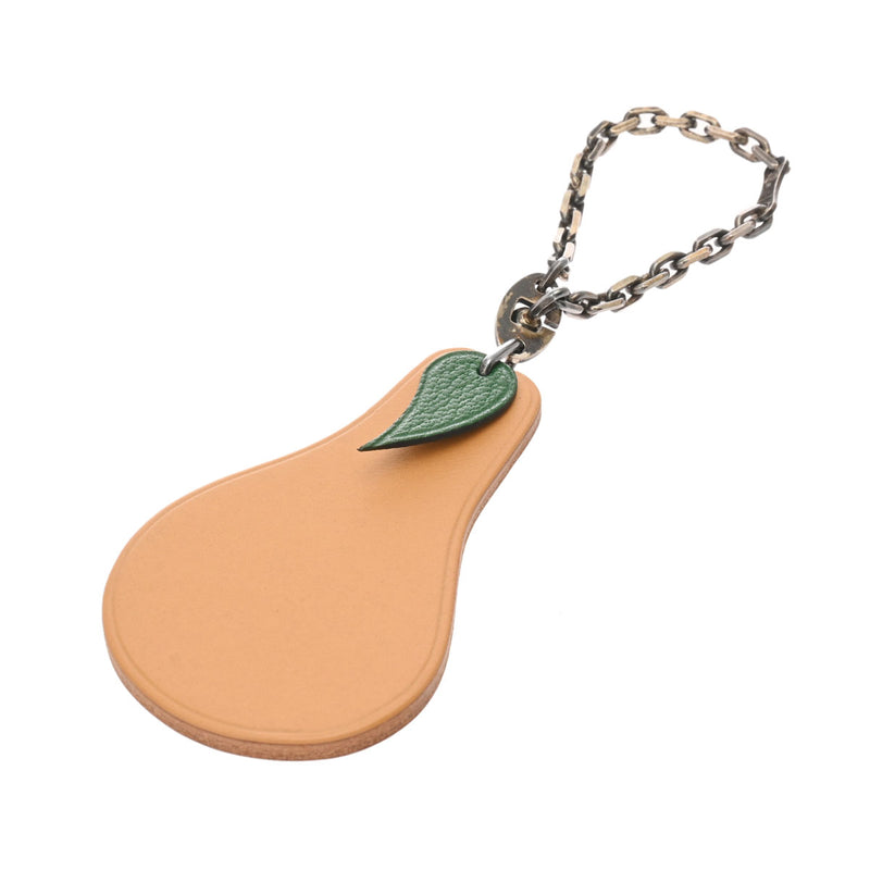 HERMES エルメス バッグチャーム 洋梨モチーフ ベージュ ユニセックス レザー キーホルダー ABランク 中古 銀蔵