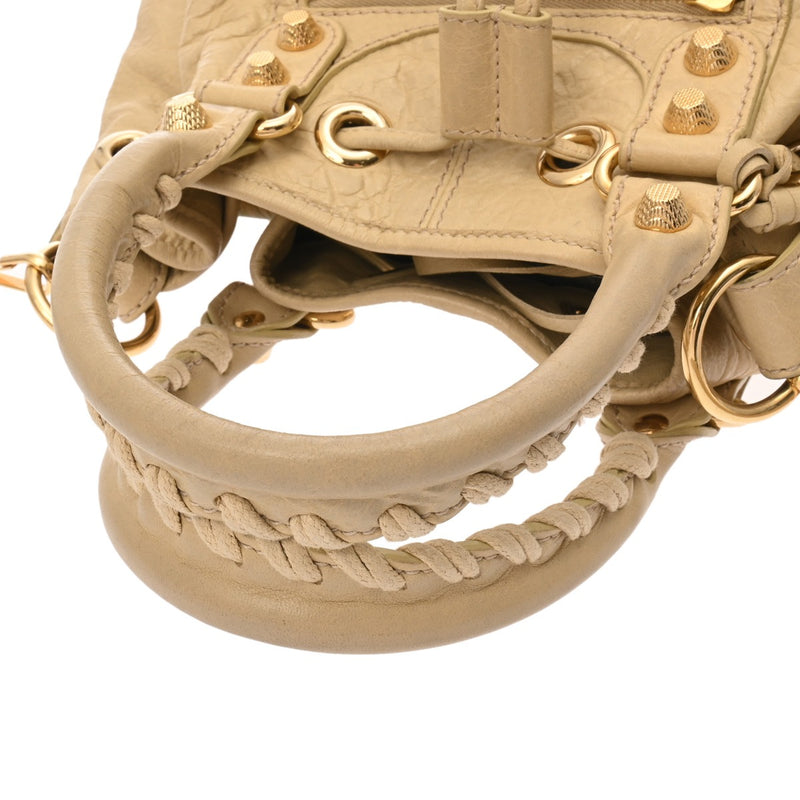 BALENCIAGA バレンシアガ ジャイアント ミニポンポン 2WAY ベージュ ゴールド金具 285439 レディース レザー ハンドバッグ ABランク 中古 銀蔵