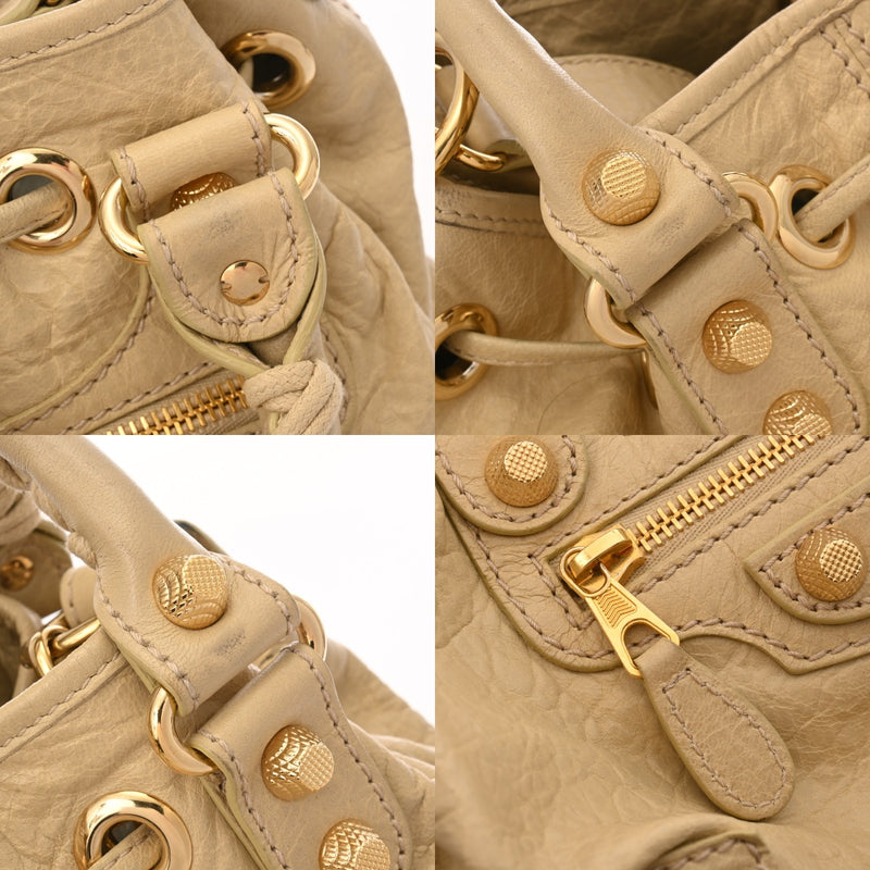BALENCIAGA バレンシアガ ジャイアント ミニポンポン 2WAY ベージュ ゴールド金具 285439 レディース レザー ハンドバッグ ABランク 中古 銀蔵