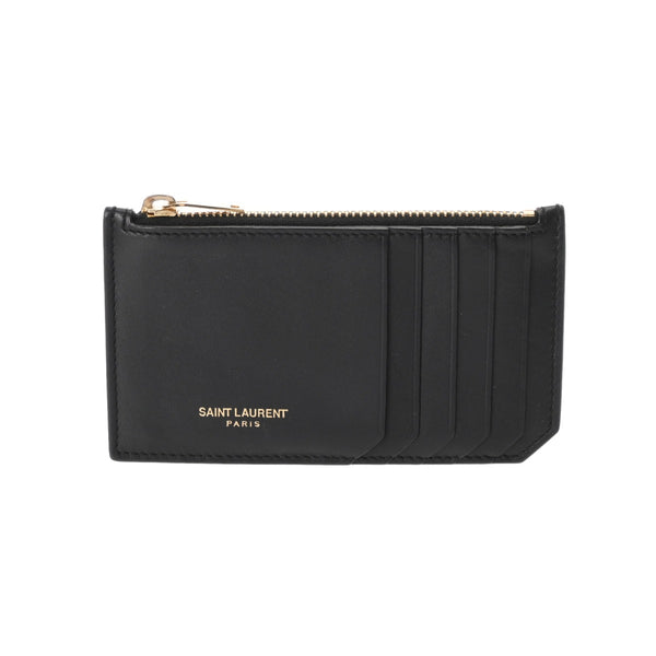 SAINT LAURENT サンローラン ジップフラグメント ブラック ゴールド金具 458583 レディース カーフ コインケース ABランク 中古 銀蔵