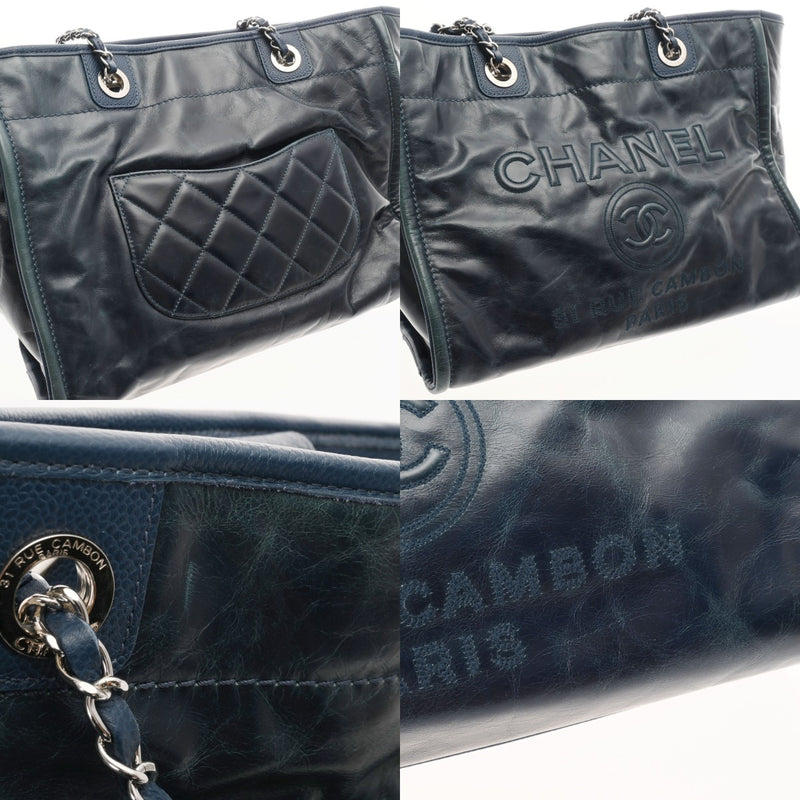 CHANEL シャネル ドーヴィル MM ネイビー A93257 レディース レザー トートバッグ Bランク 中古 銀蔵