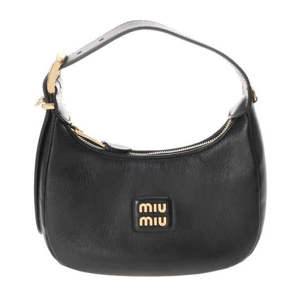 MIUMIU ミュウミュウ ホーボーバッグ 2WAY  ブラック レディース レザー ハンドバッグ Aランク 中古 銀蔵