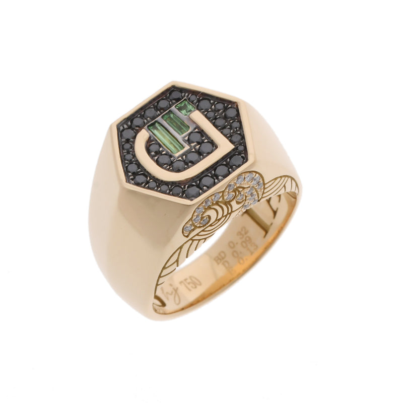 no brand ノーブランド エメラルド0.13ct ブラックダイヤ0.32ct ダイヤ0.09ct ゴールド/ブラック/グリーン 11号 レディース K18イエローゴールド YG リング・指輪 Aランク 中古 銀蔵