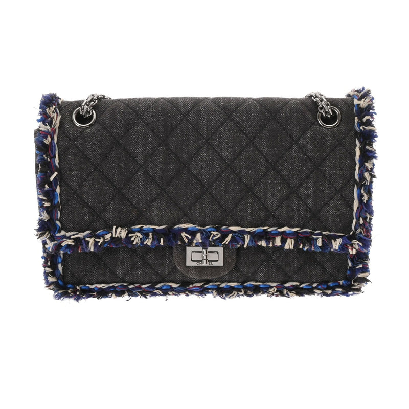 CHANEL シャネル マトラッセ Wフラップ フリンジ　 ブラック レディース デニム ショルダーバッグ ABランク 中古 銀蔵