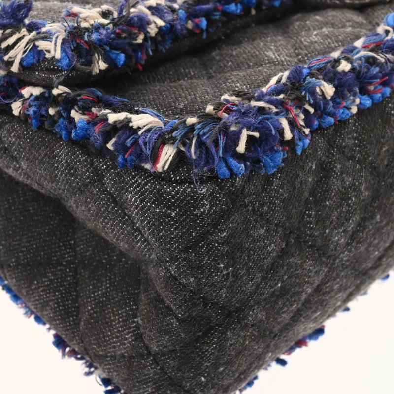 CHANEL シャネル マトラッセ Wフラップ フリンジ　 ブラック レディース デニム ショルダーバッグ ABランク 中古 銀蔵