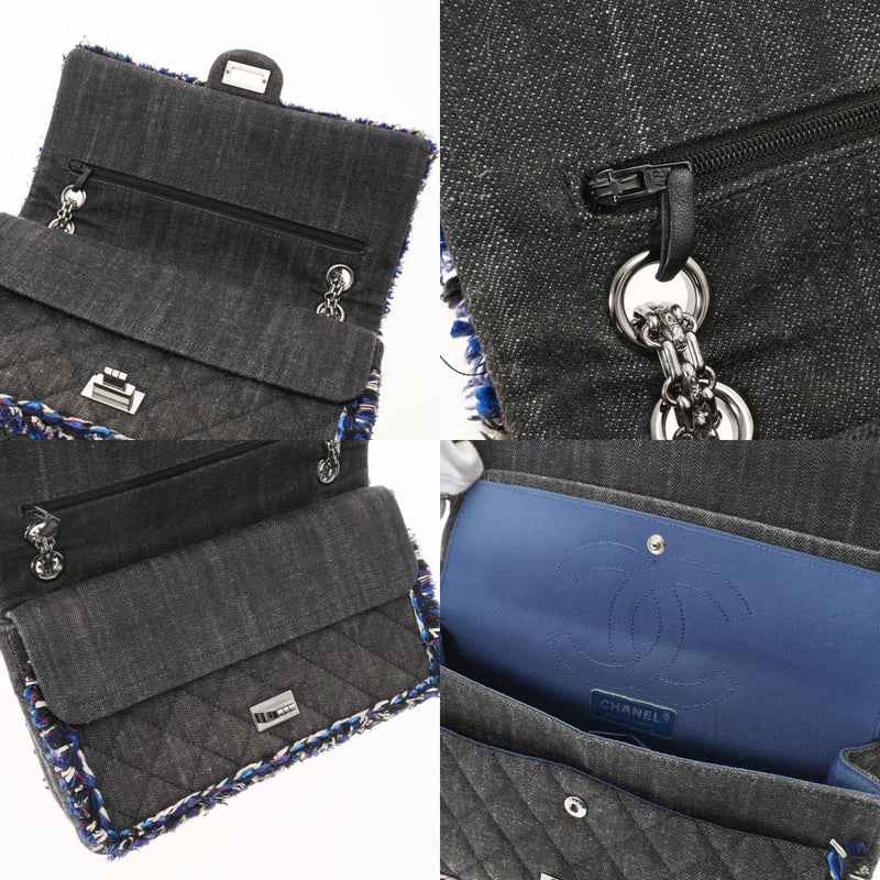 CHANEL シャネル マトラッセ Wフラップ フリンジ　 ブラック レディース デニム ショルダーバッグ ABランク 中古 銀蔵