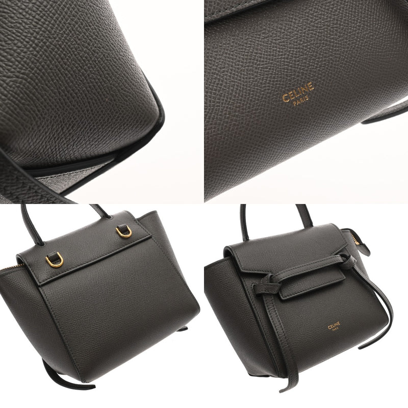 CELINE セリーヌ ベルトバッグピコ グレー 19423ZVA.10DC レディース レザー ハンドバッグ ABランク 中古 銀蔵
