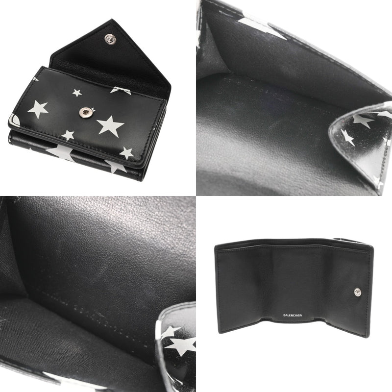 BALENCIAGA バレンシアガ ペーパー ミニ ウォレット スター柄 ブラック/ホワイト 391446 ユニセックス レザー 三つ折り財布 Aランク 中古 銀蔵