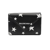 BALENCIAGA バレンシアガ ペーパー ミニ ウォレット スター柄 ブラック/ホワイト 391446 ユニセックス レザー 三つ折り財布 Aランク 中古 銀蔵