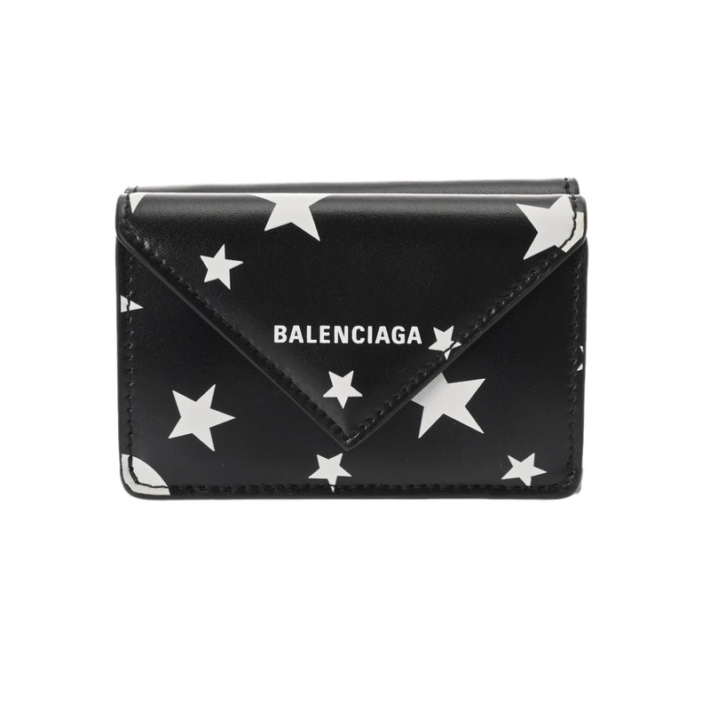 BALENCIAGA バレンシアガ ペーパー ミニ ウォレット スター柄 ブラック/ホワイト 391446 ユニセックス レザー 三つ折り財布 Aランク 中古 銀蔵