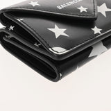 BALENCIAGA バレンシアガ ペーパー ミニ ウォレット スター柄 ブラック/ホワイト 391446 ユニセックス レザー 三つ折り財布 Aランク 中古 銀蔵