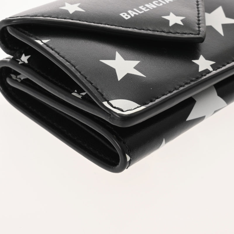 BALENCIAGA バレンシアガ ペーパー ミニ ウォレット スター柄 ブラック/ホワイト 391446 ユニセックス レザー 三つ折り財布 Aランク 中古 銀蔵