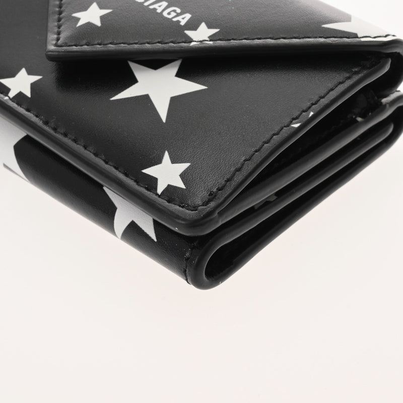 BALENCIAGA バレンシアガ ペーパー ミニ ウォレット スター柄 ブラック/ホワイト 391446 ユニセックス レザー 三つ折り財布 Aランク 中古 銀蔵