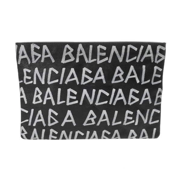 BALENCIAGA バレンシアガ グラフィティ ブラック/ホワイト 494040 ユニセックス レザー クラッチバッグ Aランク 中古 銀蔵