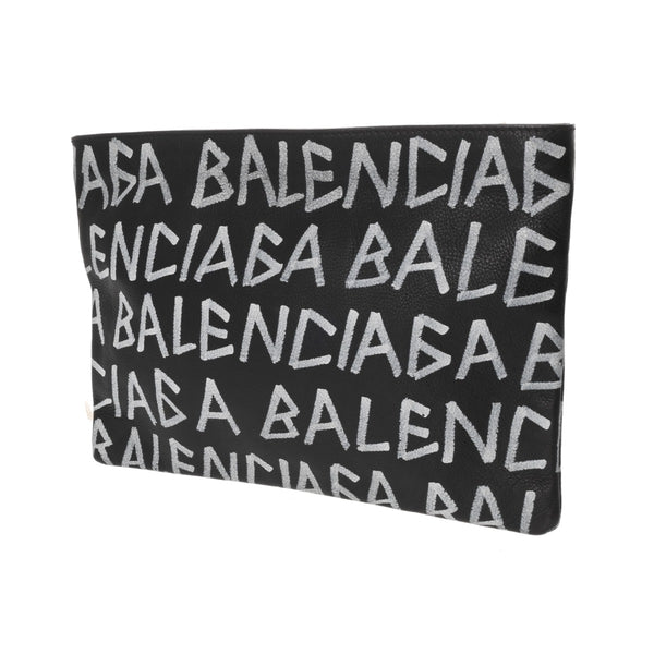 BALENCIAGA バレンシアガ グラフィティ ブラック/ホワイト 494040 ユニセックス レザー クラッチバッグ Aランク 中古 銀蔵