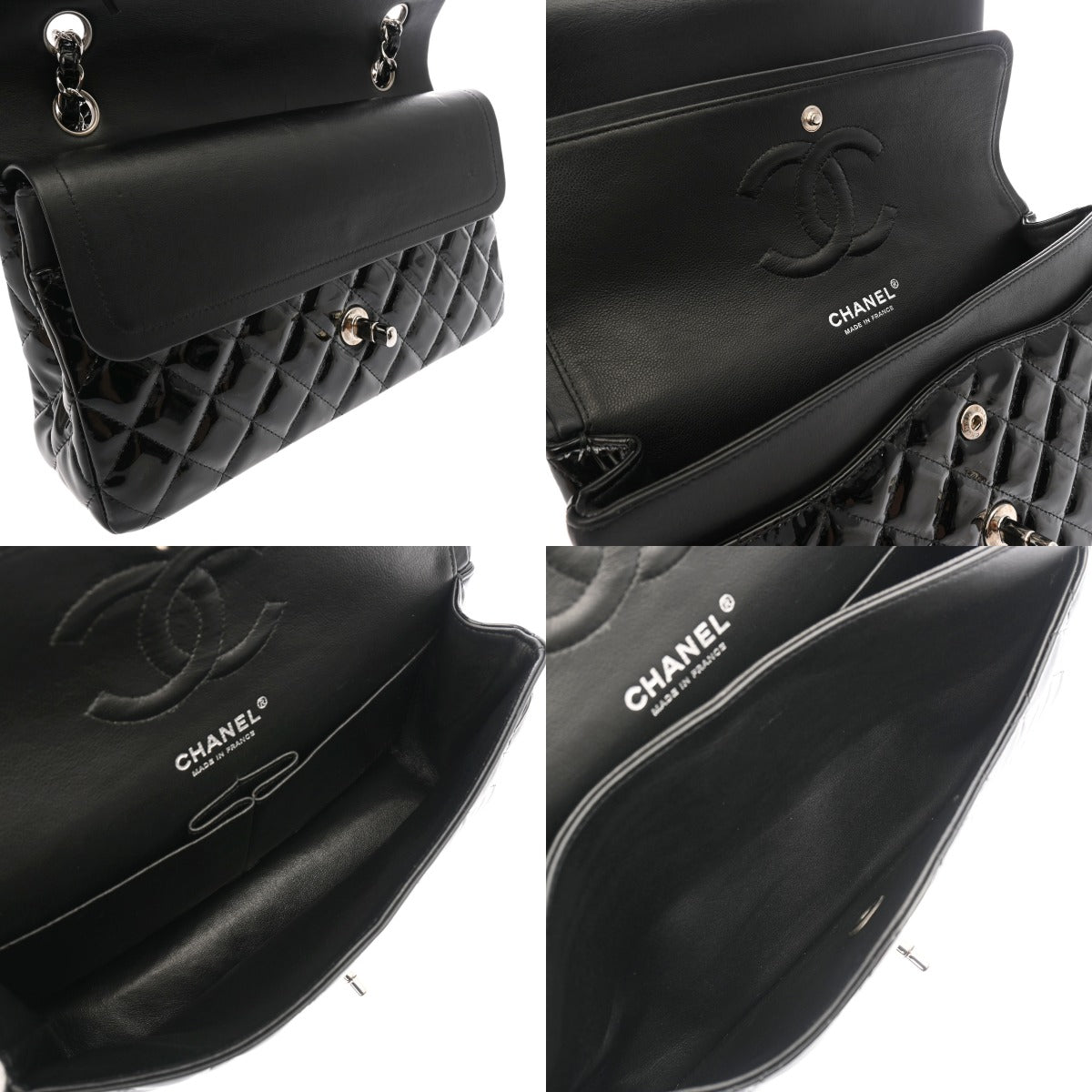 CHANEL 黒 エナメル パーティーバッグ CHANEL エナメルチェーンバッグ シルバー ブラック レディース