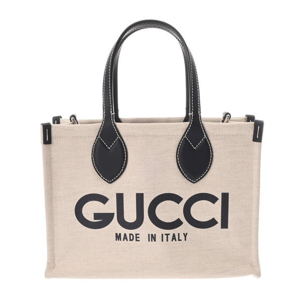 グッチ GUCCIプリント スモールトートバッグ 2WAY ベージュ/ネイビー