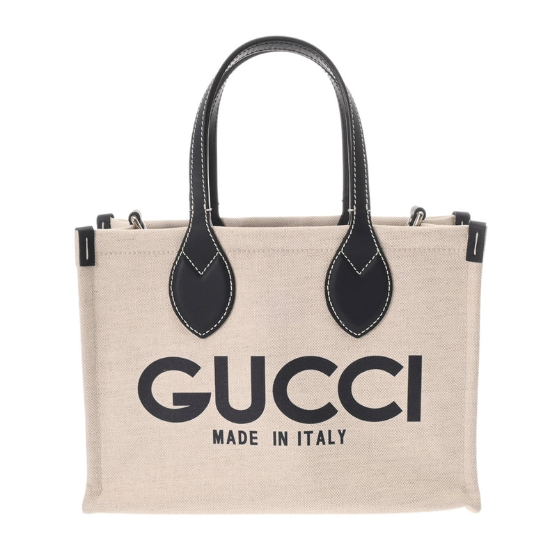 GUCCI グッチ GUCCIプリント スモールトートバッグ 2WAY ベージュ/ネイビー 772144 レディース コットンリネンキャンバス/レザー ハンドバッグ 新同 中古 銀蔵
