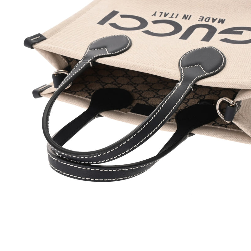 GUCCI グッチ GUCCIプリント スモールトートバッグ 2WAY ベージュ/ネイビー 772144 レディース コットンリネンキャンバス/レザー ハンドバッグ 新同 中古 銀蔵