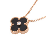 VAN CLEEF & ARPELS ヴァンクリーフ＆アーペル ヴィンテージ アルハンブラ オニキス 2016年ホリデー限定 1Pダイヤ レディース K18ピンクゴールド PG ネックレス Aランク 中古 銀蔵