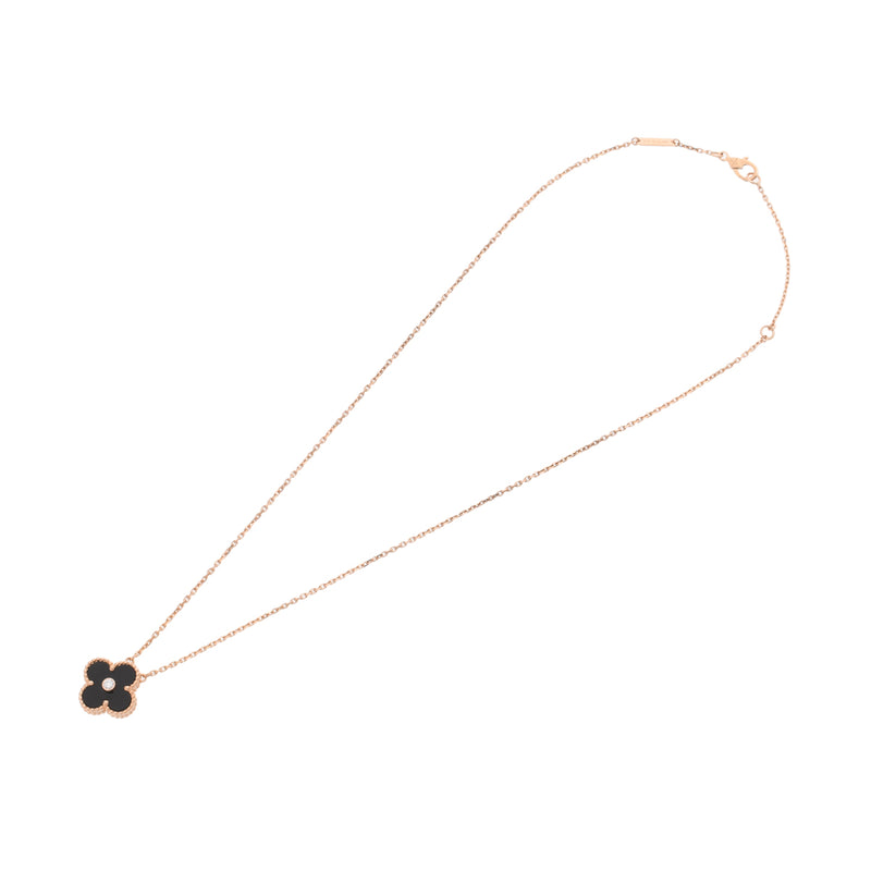 VAN CLEEF & ARPELS ヴァンクリーフ＆アーペル ヴィンテージ アルハンブラ オニキス 2016年ホリデー限定 1Pダイヤ レディース K18ピンクゴールド PG ネックレス Aランク 中古 銀蔵