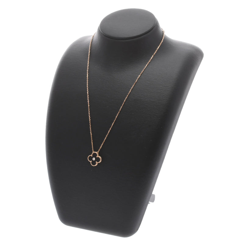 VAN CLEEF & ARPELS ヴァンクリーフ＆アーペル ヴィンテージ アルハンブラ オニキス 2016年ホリデー限定 1Pダイヤ レディース K18ピンクゴールド PG ネックレス Aランク 中古 銀蔵