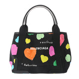 BALENCIAGA バレンシアガ ネイビーカバス S ハート柄 ブラック/マルチカラー 339933 レディース キャンバス レザー ハンドバッグ Aランク 中古 銀蔵