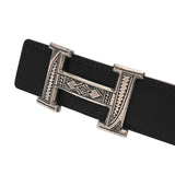 HERMES エルメス Hベルト トゥアレグバックル サイズ90cm ブラック/ナチュラル □G刻印(2003年頃) メンズ ボックスカーフ ヴォースイフト ベルト Bランク 中古 銀蔵