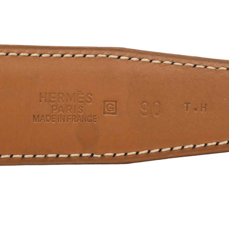 HERMES エルメス Hベルト トゥアレグバックル サイズ90cm ブラック/ナチュラル □G刻印(2003年頃) メンズ ボックスカーフ ヴォースイフト ベルト Bランク 中古 銀蔵