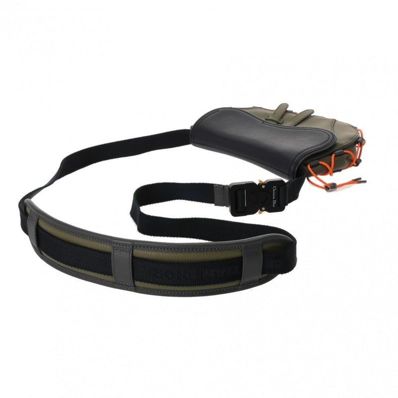 CHRISTIAN DIOR クリスチャンディオール サドルバッグ Sacaiコラボ カーキ/ネイビー 1ADCA374 ユニセックス ナイロン レザー ボディバッグ Aランク 中古 銀蔵