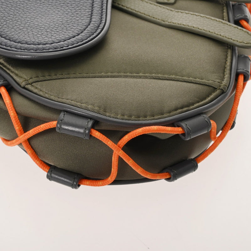 CHRISTIAN DIOR クリスチャンディオール サドルバッグ Sacaiコラボ カーキ/ネイビー 1ADCA374 ユニセックス ナイロン レザー ボディバッグ Aランク 中古 銀蔵