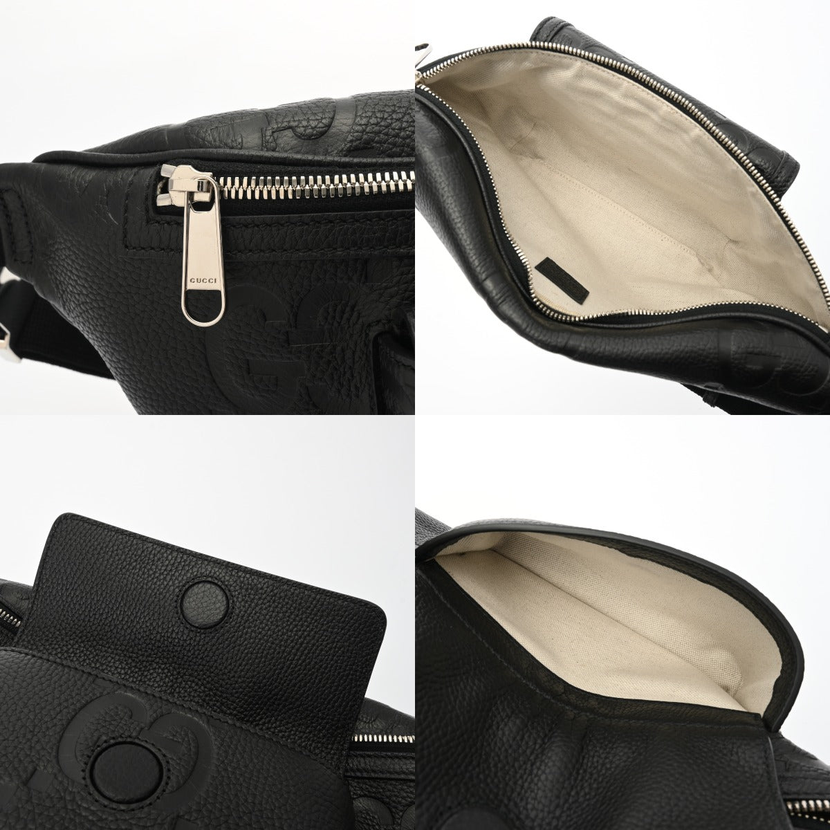 GUCCI グッチ GGエンボス ベルトバッグ ブラック 645093 メンズ レザー