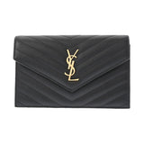 SAINT LAURENT サンローラン カサンドラ エンベロープ ブラック 742920 レディース レザー チェーンウォレット Aランク 中古 銀蔵