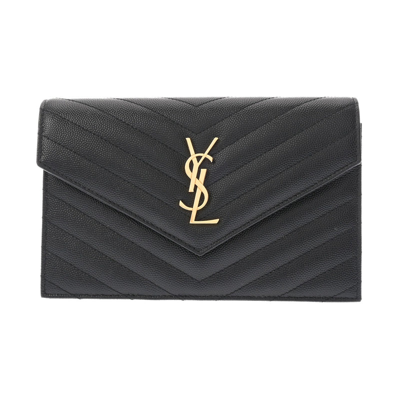 SAINT LAURENT サンローラン カサンドラ エンベロープ ブラック 742920 レディース レザー チェーンウォレット Aランク 中古 銀蔵