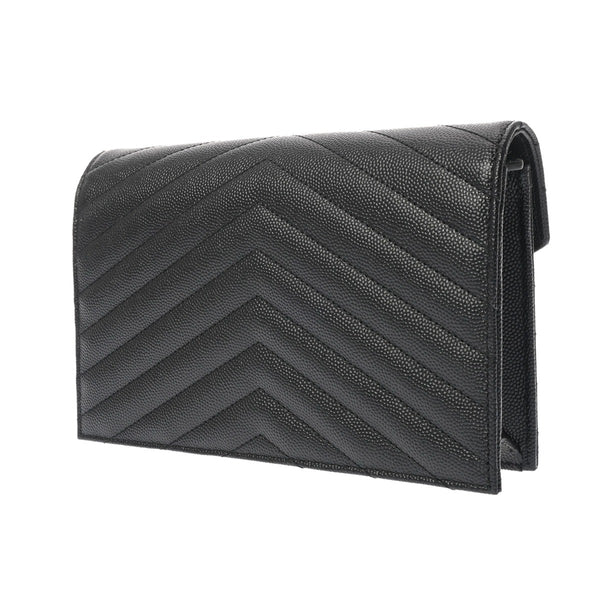 SAINT LAURENT サンローラン カサンドラ エンベロープ ブラック 742920 レディース レザー チェーンウォレット Aランク 中古 銀蔵
