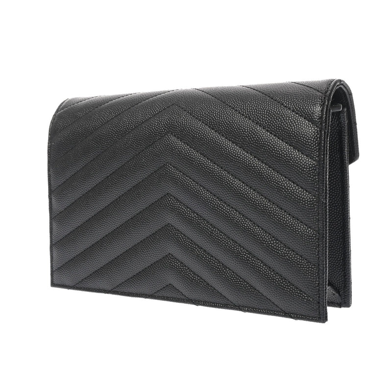 SAINT LAURENT サンローラン カサンドラ エンベロープ ブラック 742920 レディース レザー チェーンウォレット Aランク 中古 銀蔵