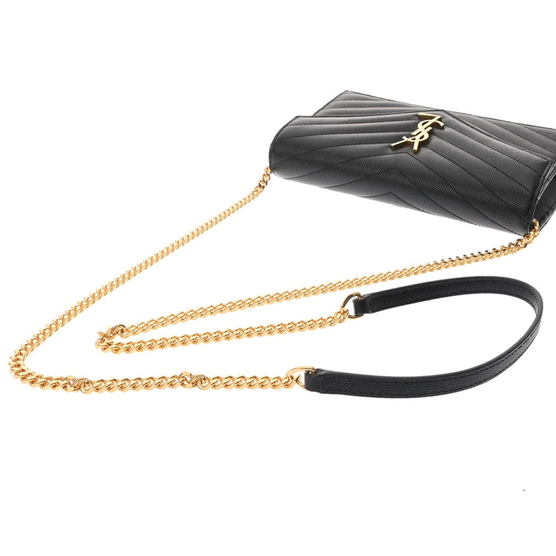SAINT LAURENT サンローラン カサンドラ エンベロープ ブラック 742920 レディース レザー チェーンウォレット Aランク 中古 銀蔵