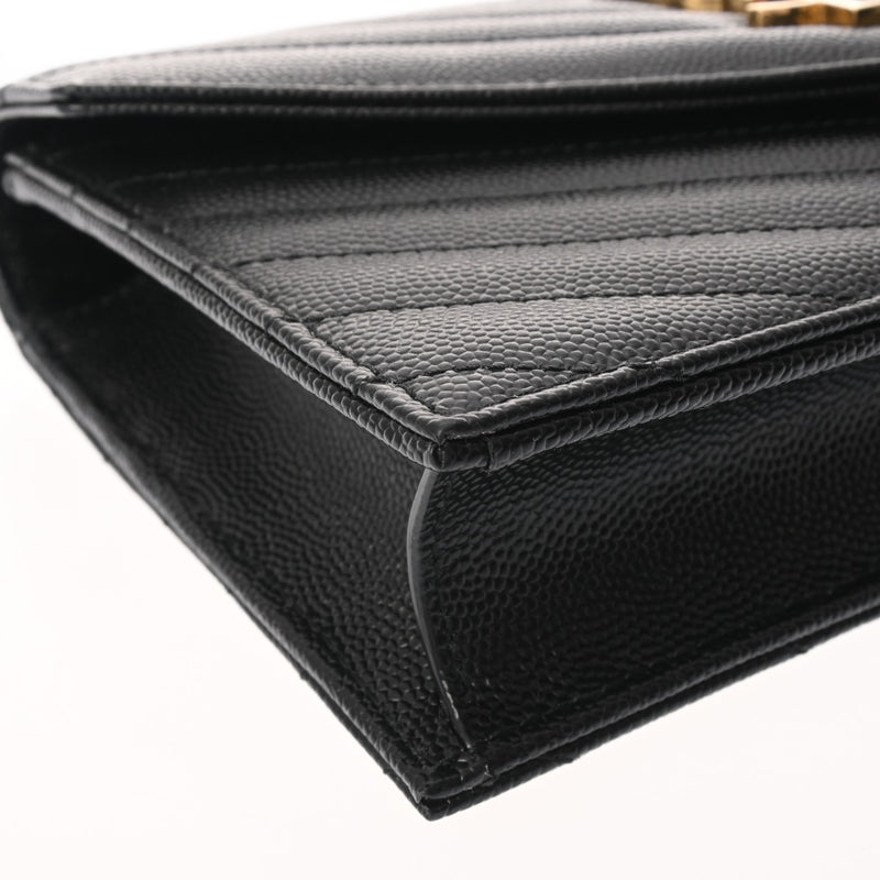 SAINT LAURENT サンローラン カサンドラ エンベロープ ブラック 742920 レディース レザー チェーンウォレット Aランク 中古 銀蔵
