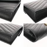 SAINT LAURENT サンローラン カサンドラ エンベロープ ブラック 742920 レディース レザー チェーンウォレット Aランク 中古 銀蔵