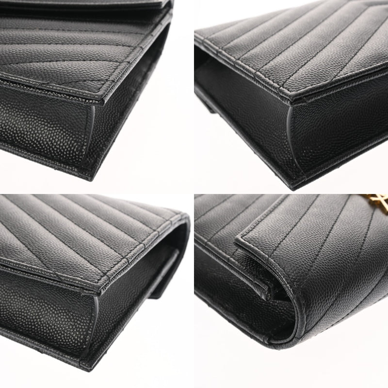 SAINT LAURENT サンローラン カサンドラ エンベロープ ブラック 742920 レディース レザー チェーンウォレット Aランク 中古 銀蔵