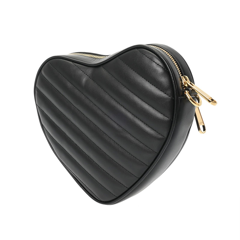 GUCCI グッチ インターロッキングG ハート型 ブラック 751628 レディース レザー ショルダーバッグ Aランク 中古 銀蔵