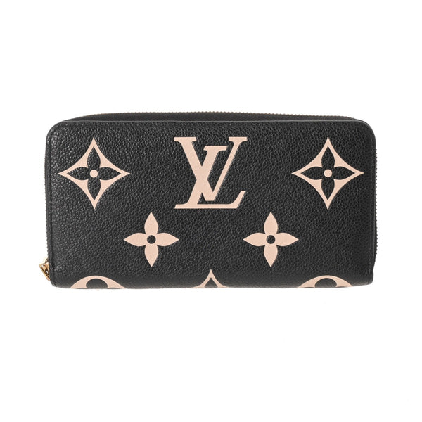 LOUIS VUITTON ルイヴィトン モノグラムアンプラント ジッピーウォレット ブラック/ベージュ M80481 レディース レザー 長財布 Bランク 中古 銀蔵