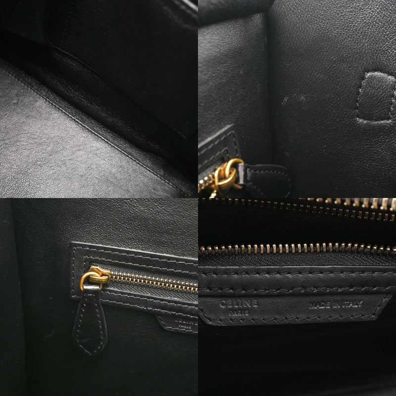 CELINE セリーヌ ラゲージ マイクロショッパー ブラック/ホワイト/ベージュ 189793 レディース ドラムドカーフ ハンドバッグ Bランク 中古 銀蔵